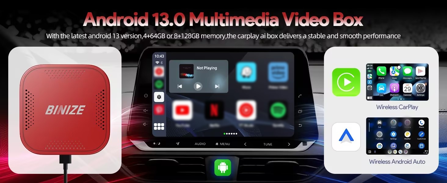 Amazon.com: Binize Carplay Ai Box Android 13 AndroidAuto AI Box